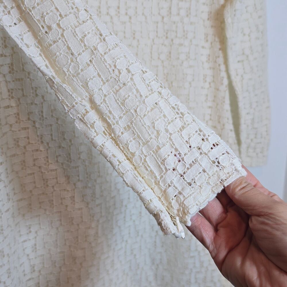 Banana Republic Ivory Lace Eyelet Long Sleeve Mini Dress Size S Stretch Lined - Picture 6 of 10